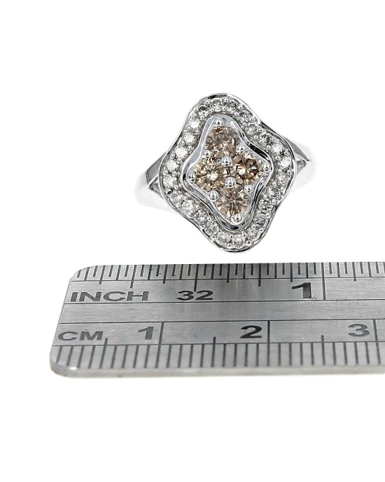 Brown and White Diamond Quatrefoil Ring